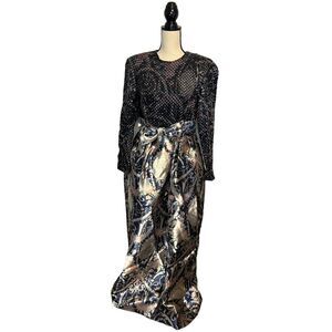 Vintage RARE Stanley Platos Fomal Dress Full Sequin Bodice Tapestry Skirt 10
